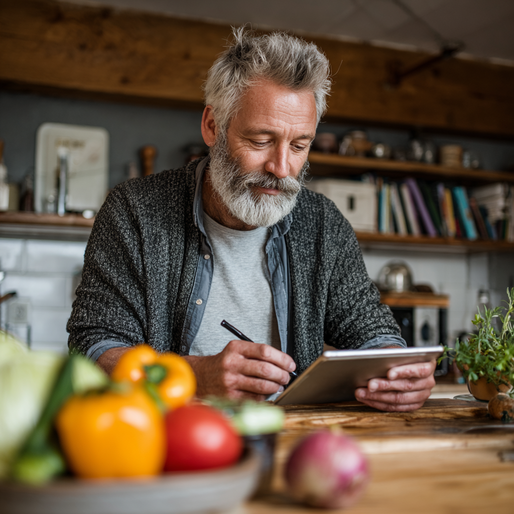 51 years old person reviewing nutrition plan on tablet